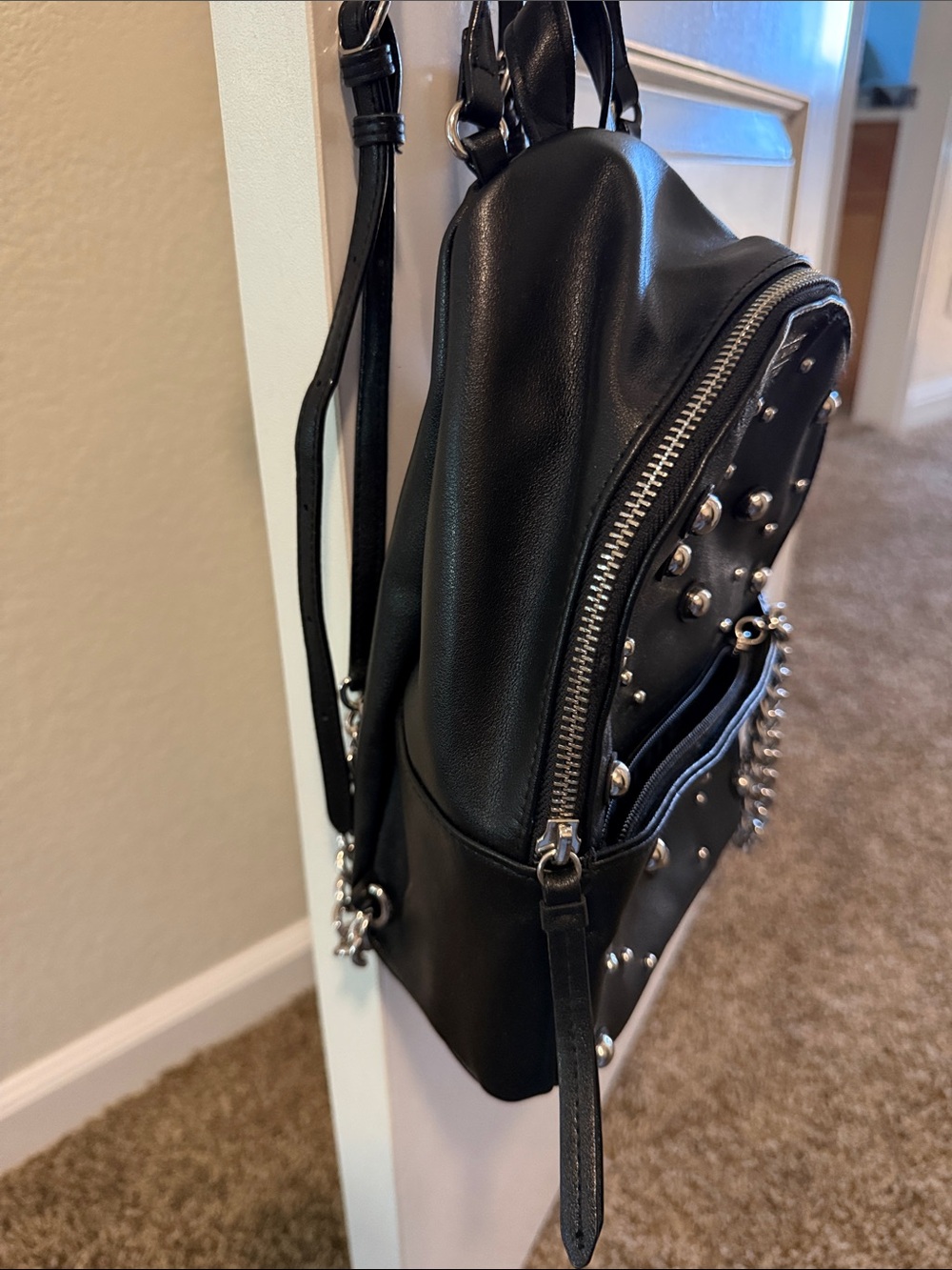 NWOT Victoria's Secret Black Mini Backpack with Silver Studs and Chain - Picture 4 of 6